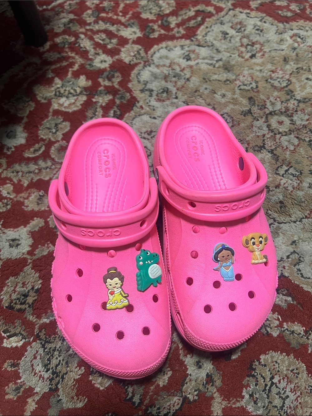 CROCS Women Bright Pink Slip-On Clogs with Character Charms